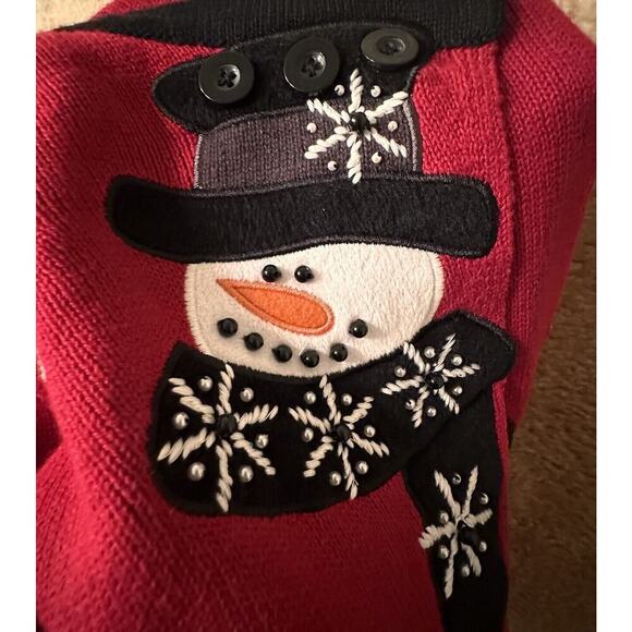 Mandal Bay Womans L Snowman Cardigan Red Christmas Sweater Holiday Frosty Ugly - Picture 4 of 12